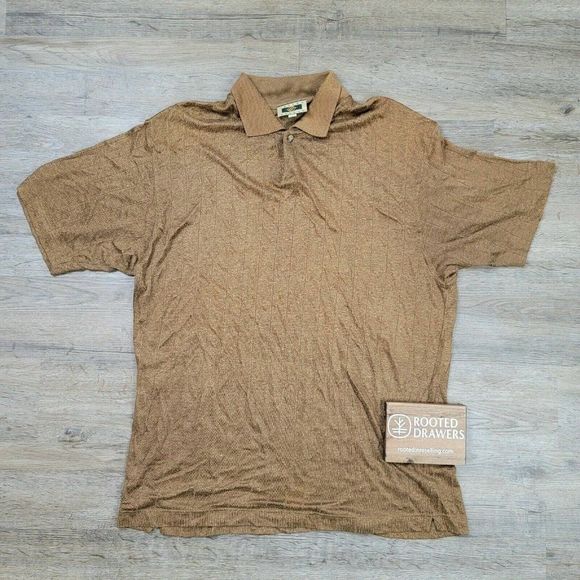 Joseph Abboud Other - Vintage Joseph Abboud Polo T-Shirt Brown Solid Collared Short Sleeve Linen Mens